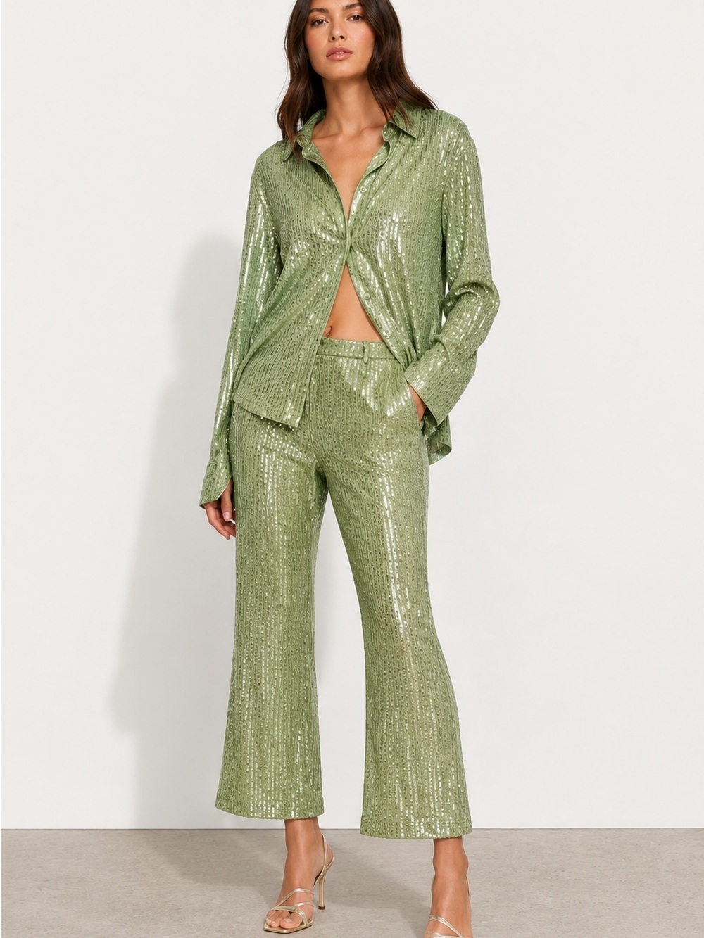 Kimchi Blue Green Sequin Pants Sz 12 Wide Leg Glam Party Mermaid Festival